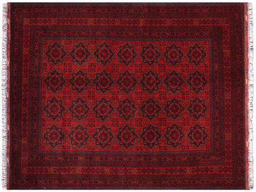 handmade Tribal Biljik Khal Muhammadi Red Blue Hand Knotted RECTANGLE 100% WOOL area rug 6x8